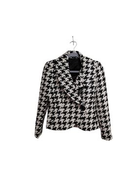 Women's Houndstooth Single-Button Blazer Jacket - Black & White